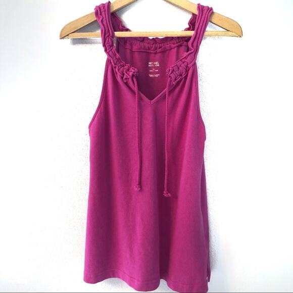 MICHAEL Michael Kors Tops - Michael Kors pink sleeveless ruffle top w/ ties solid cotton knit Size M
